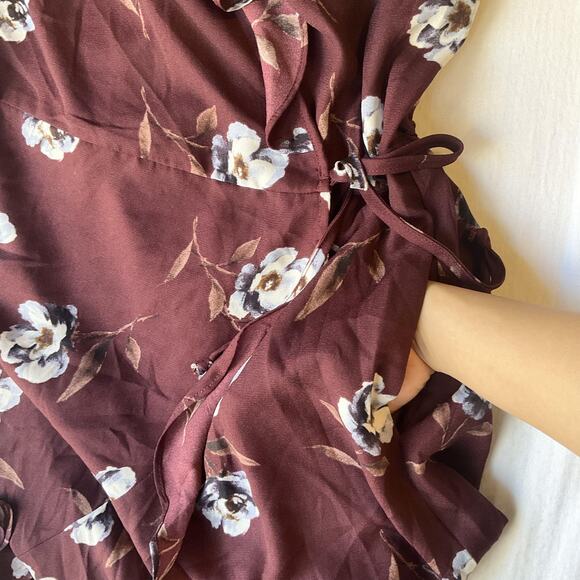 Xhilaration Women Dress L Plum Floral Wrap Dress Ruffle Sleeveless - Picture 5 of 10